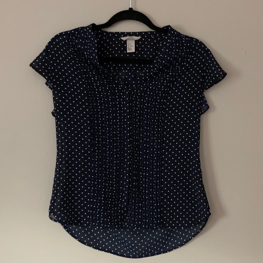 H&M Divided Navy and White Polka Dot Blouse Sz 8⚫️
